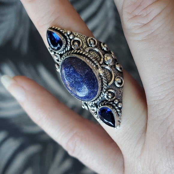 New Lapis Lazuli & Blue Topaz 925 Silver Statement Ring. - Picture 2 of 15